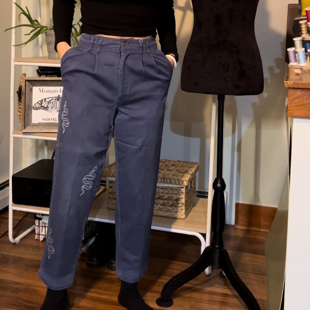 Purple High Waisted Pants with Snake Prints